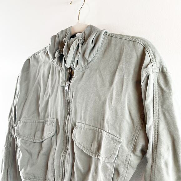 Abercrombie Utility Hooded Cropped Full Zip Jacket Green XXS - Picture 8 of 16